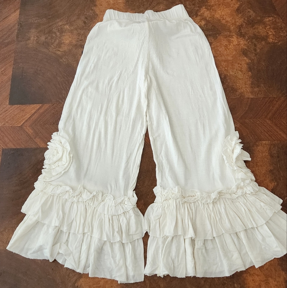 Girls White Ruffled Wide-Leg Pants - Picture 7 of 8